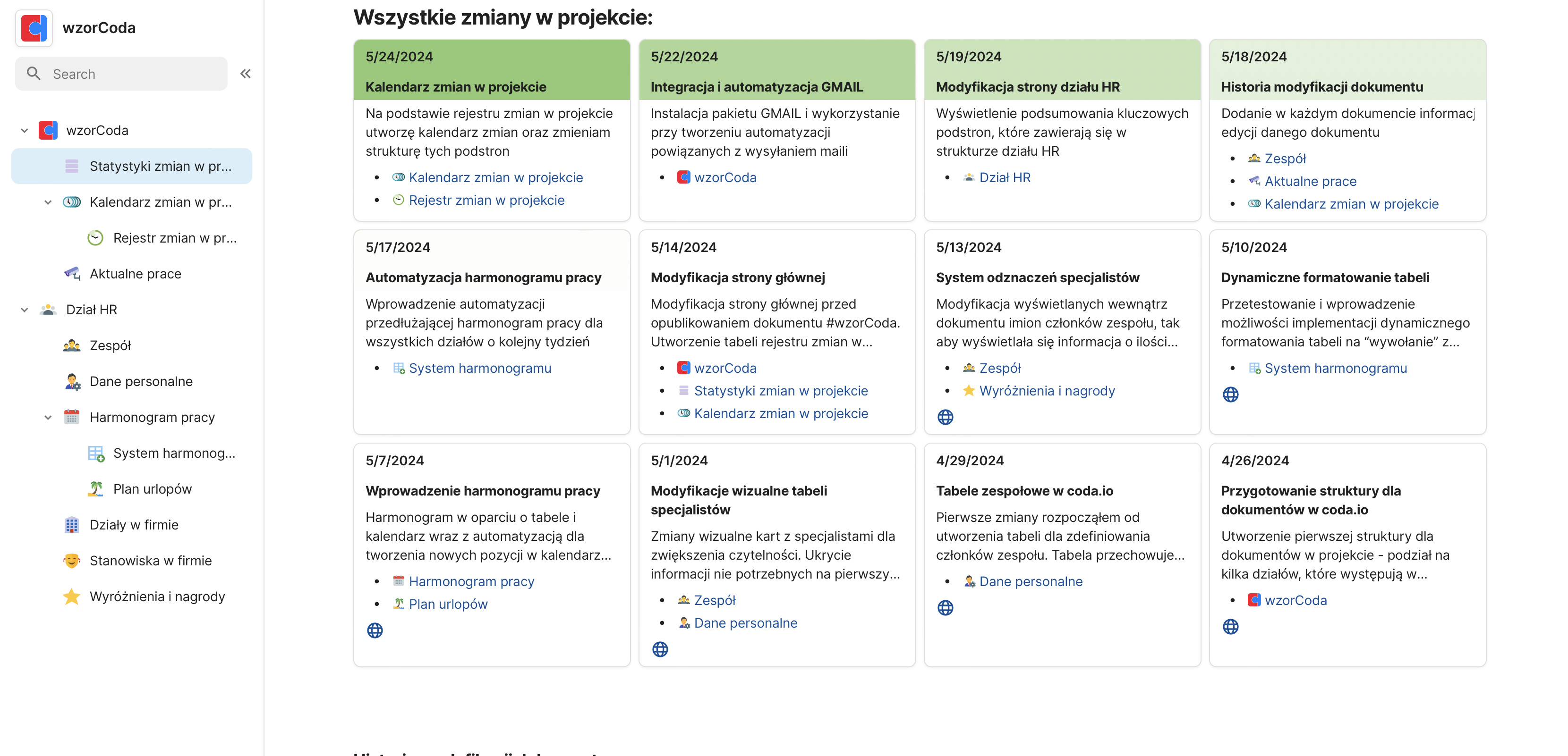 Kafelki modyfikacji dokumentu