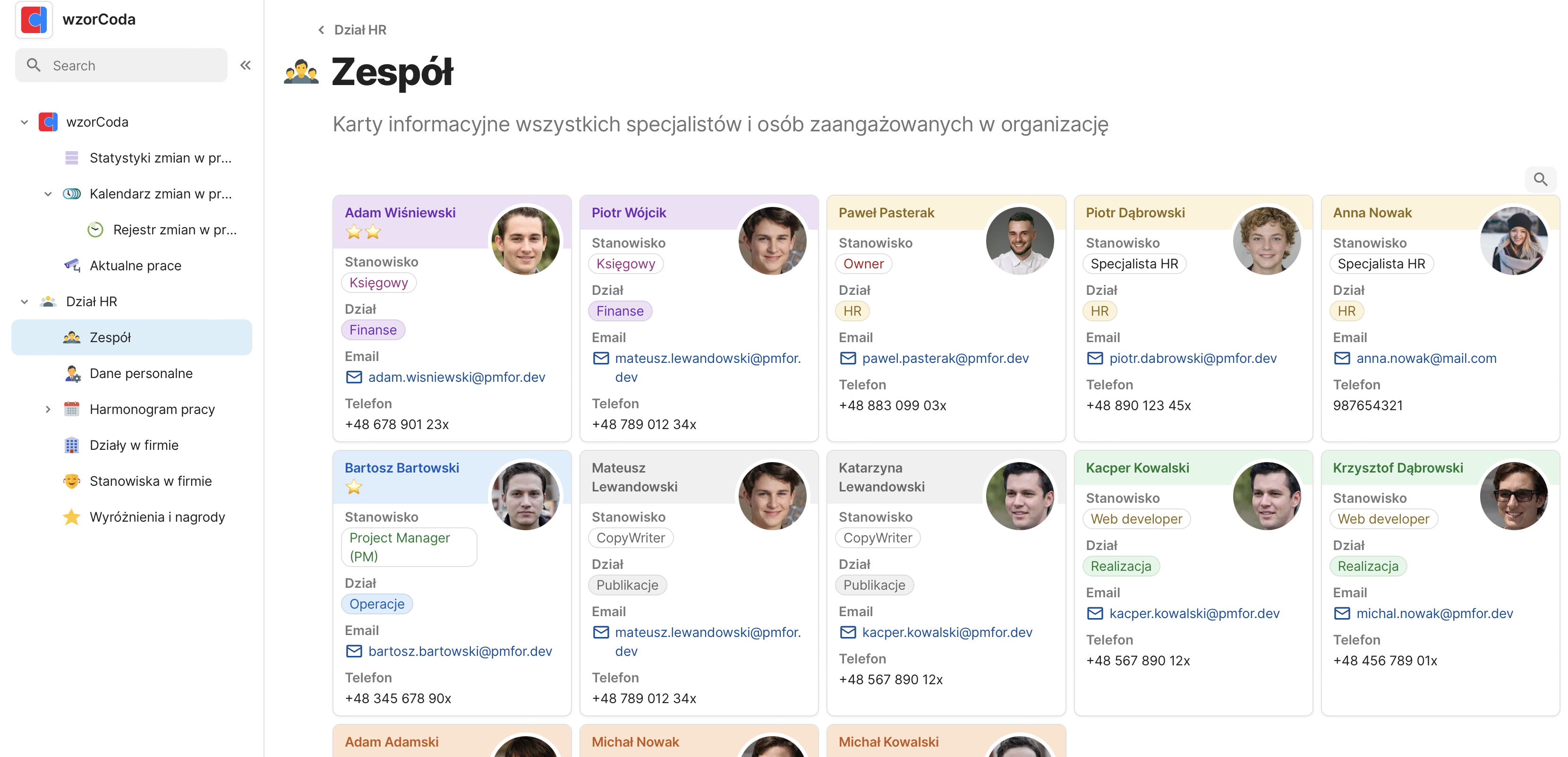 karty zespołu w coda.io