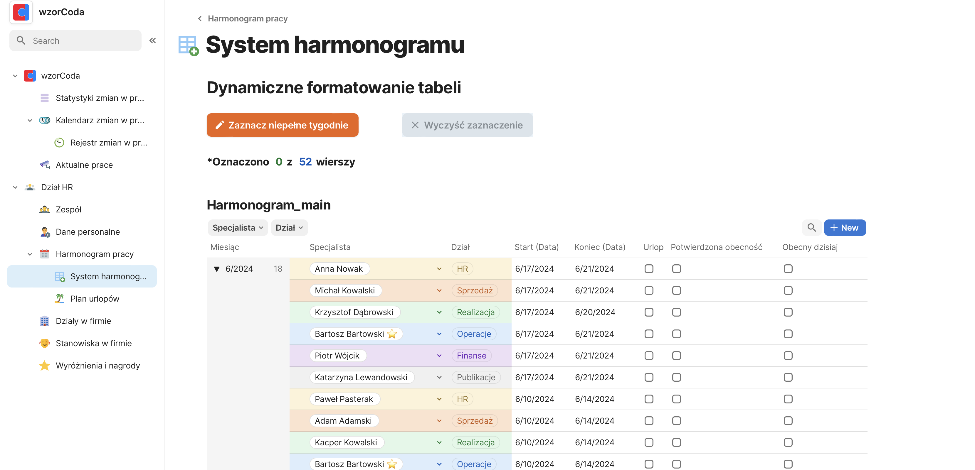 Dynamiczne formatowanie tabeli w coda.io